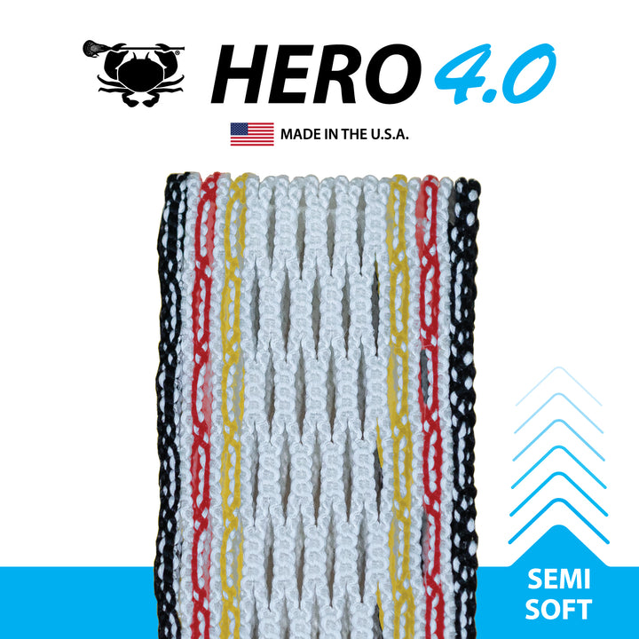 ECD Lacrosse Hero 4 semi soft in Black, Yellow, and Red, front view
