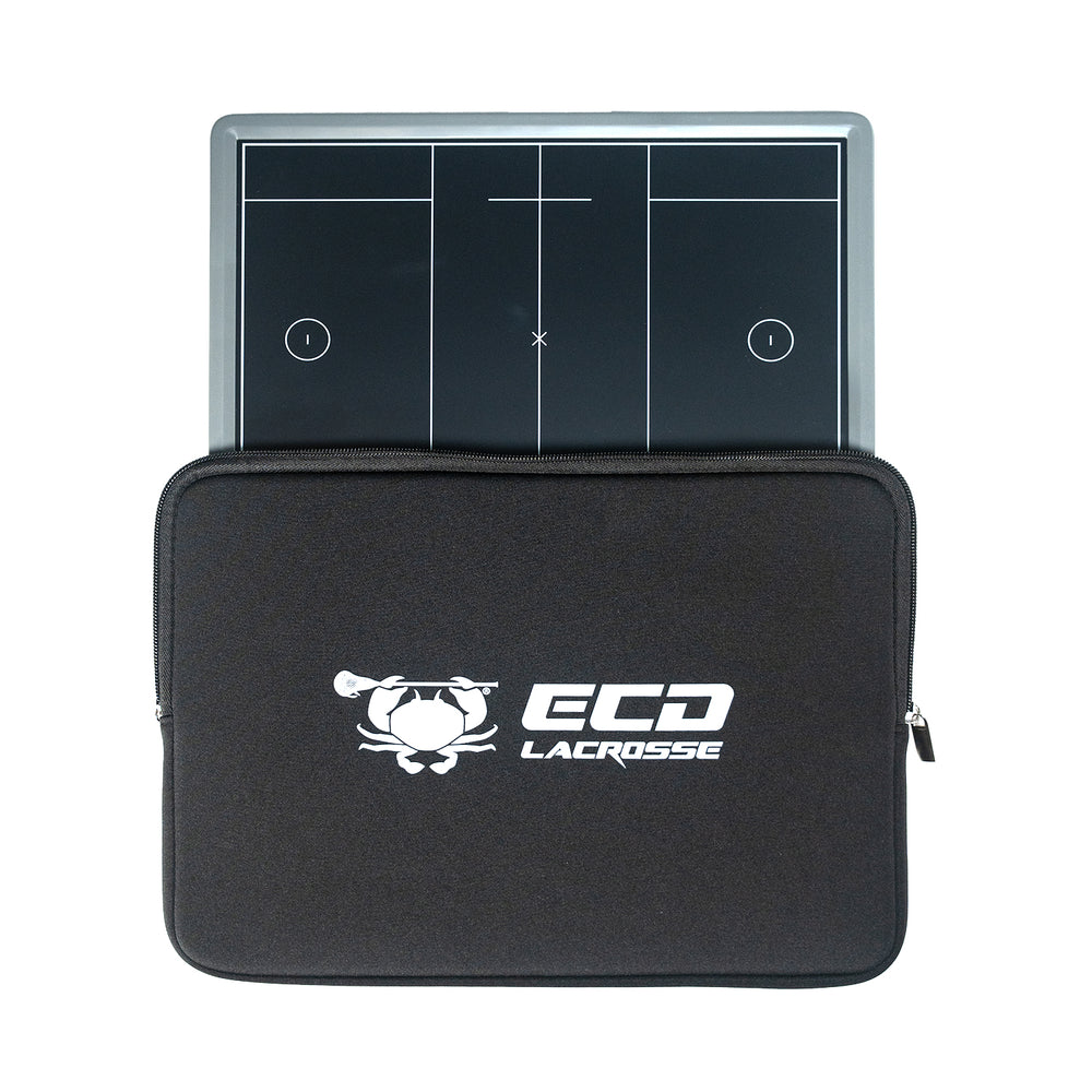 ECD Lacrosse men's lacrosse coaching board in grey, front view with protective sleeve